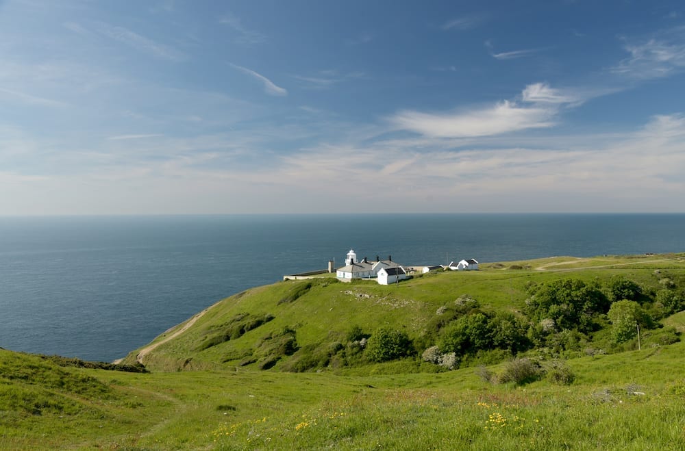 Durlston Castle on the Dorset coast which is dog friendly