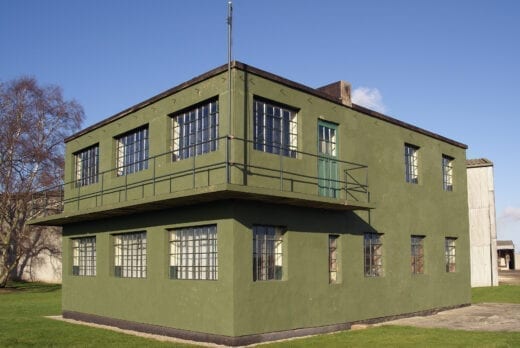 WW2 control tower at the Yorkshire Air Museum where dogs are welcome