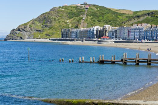Aberystwyth seafront with the cliff railway in the background